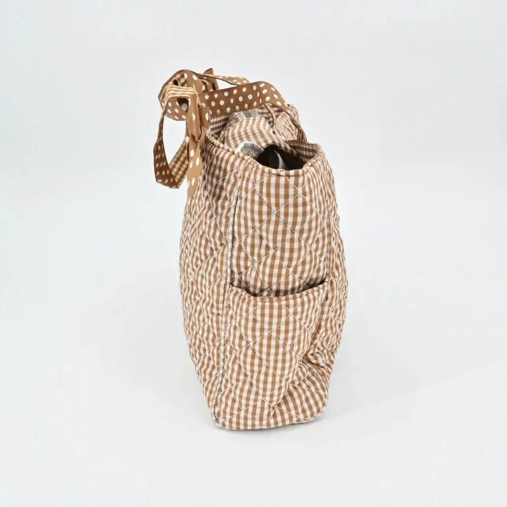 VTG 90s Y2k Deadstock Gingham Polka Dot Quilted Diaper Bag Changing Pad Set - Picture 8 of 9